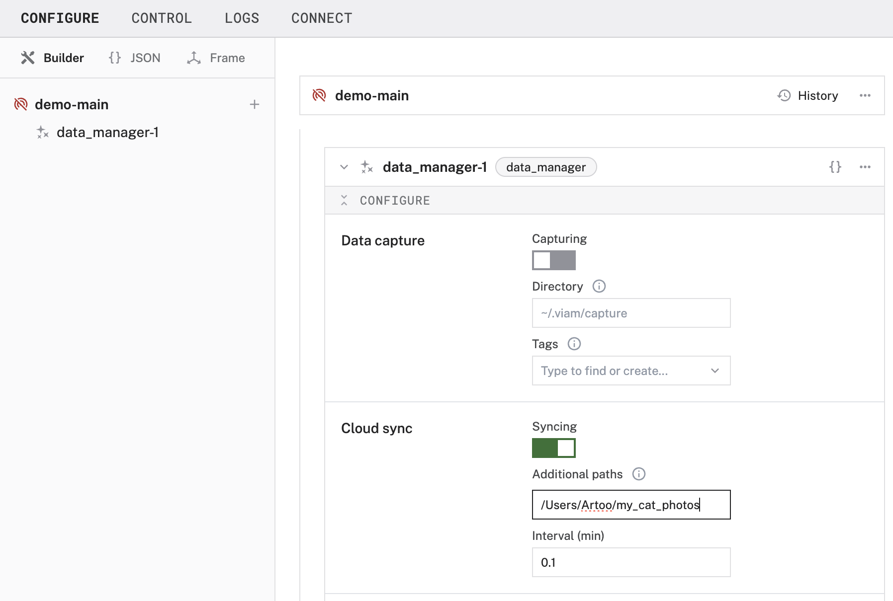 Data service configured with an additional sync path.